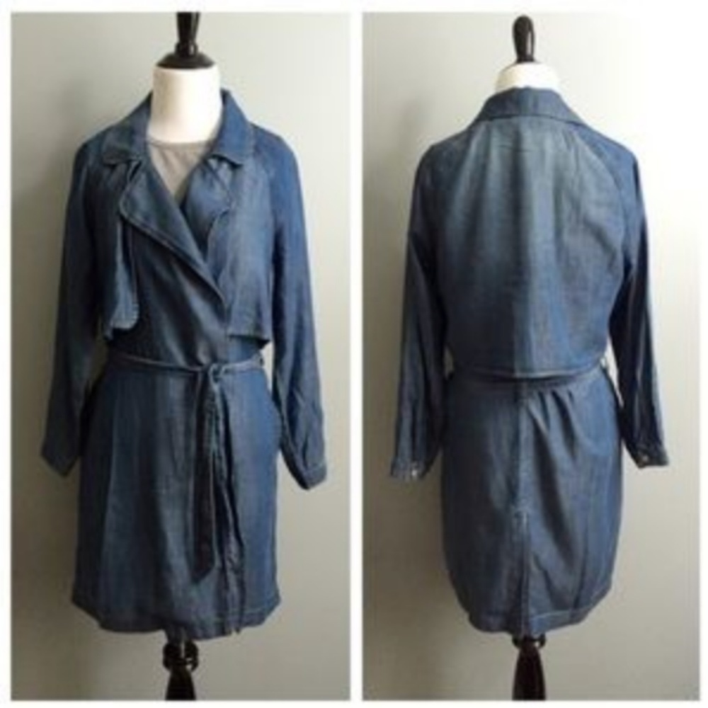 Anthropology Cloth and Stone denim trench chambray coat Sz M - Picture 3 of 8